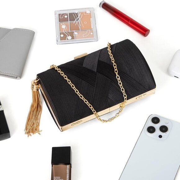 Women Clutch Bag Polyster Evening Crossbody Purse with Tassel for Formal Events - Picture 6 of 9